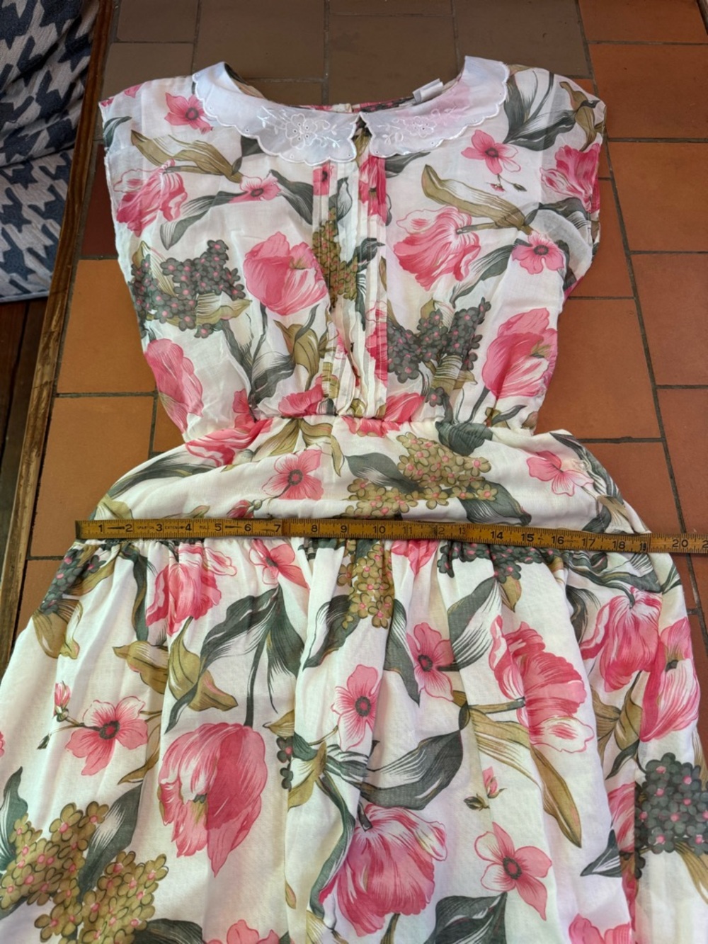 VTG Drop Waist Floral Print Maxi - Modest Spring Dress - High Neck Lace Collar - Picture 11 of 12